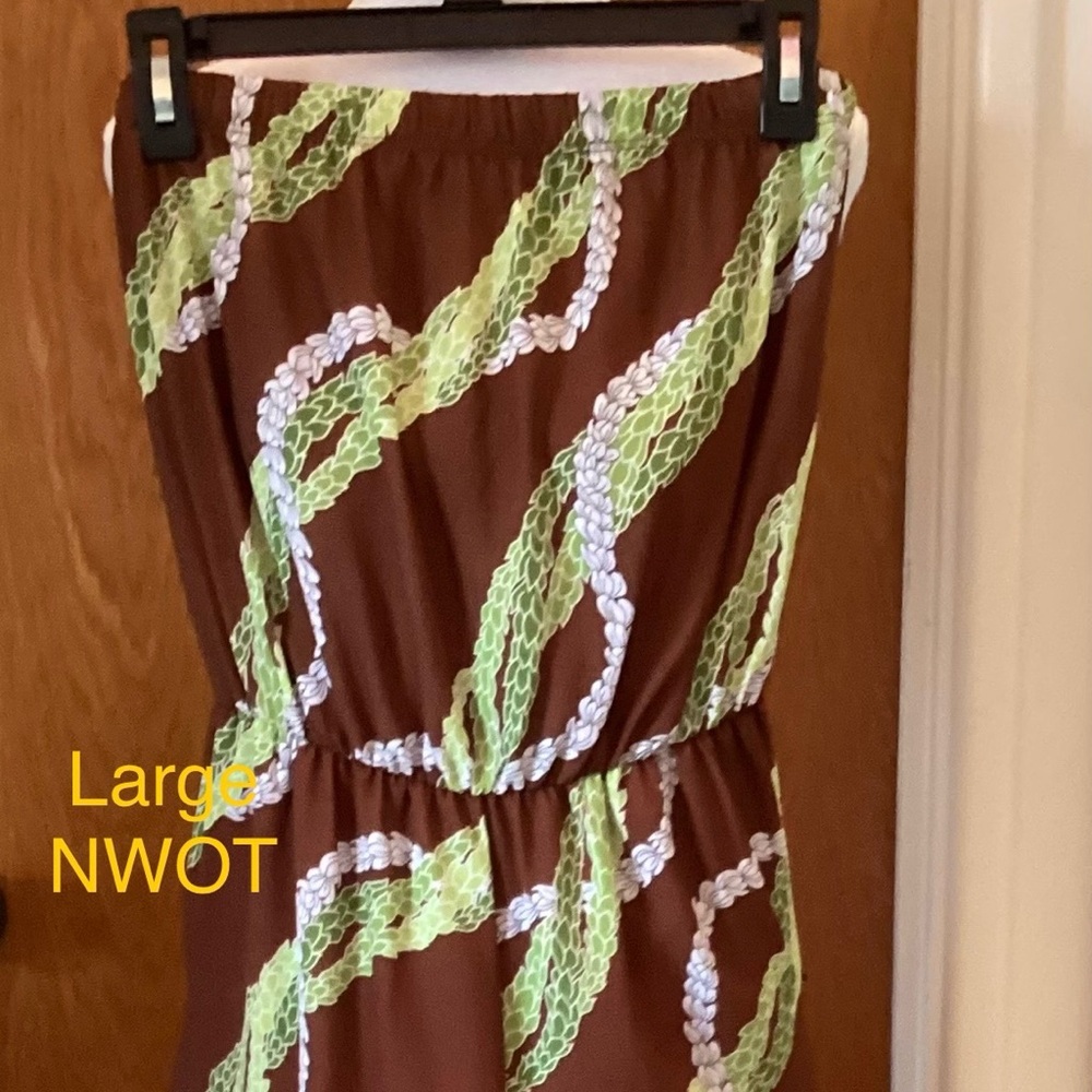 Brown and Green Strapless Jumpsuit